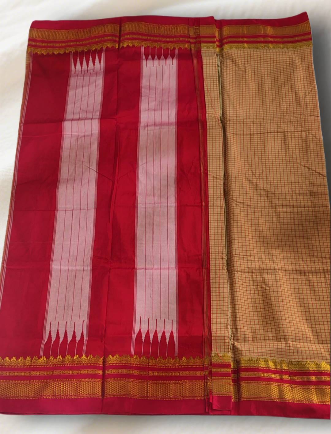 Sandy Brown TanaKaddi Checks chikki paras border Ilkal Saree | ikatra