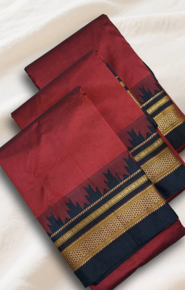 Maroon Temple Gadwal plain saree Pallu - ilkal pallu