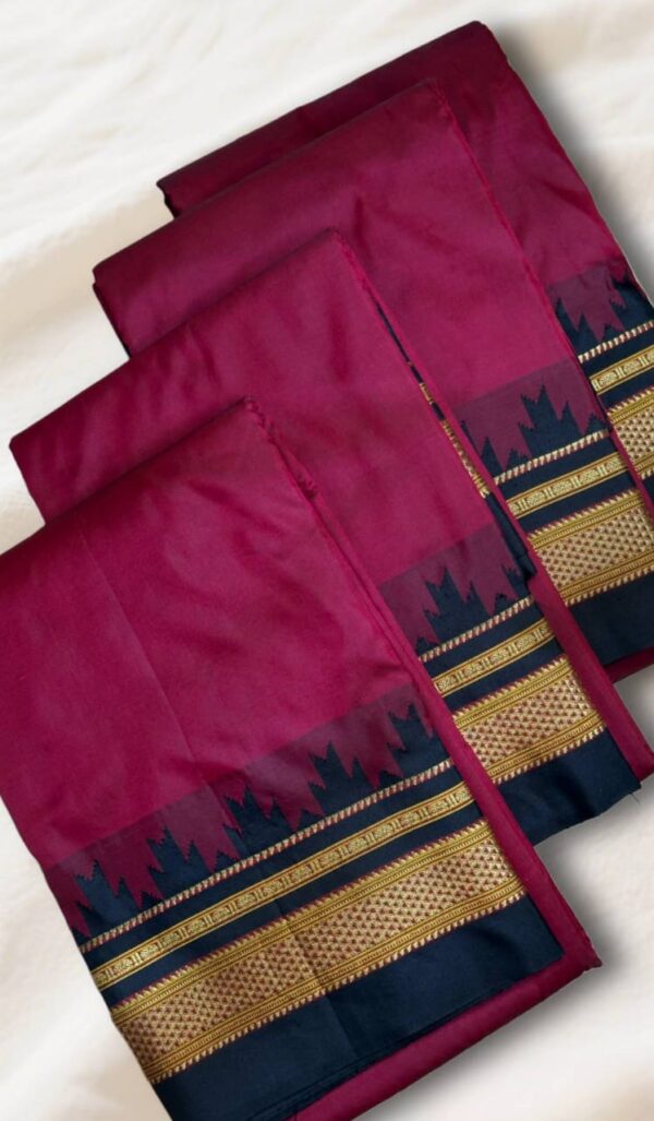 Maroon And Black Temple Gadwal plain saree Pallu - ilkal pallu