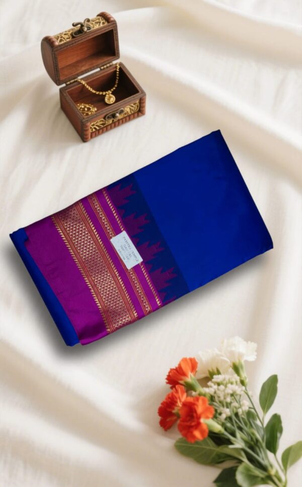 Royal BlueTemple Gadwal plain saree Pallu - ilkal pallu