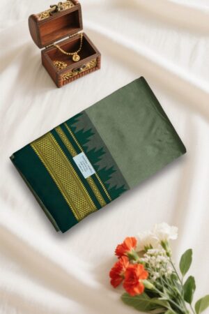 Light Green Temple Gadwal plain saree Pallu - ilkal pallu