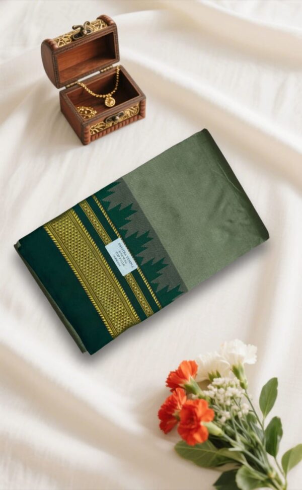 Light Green Temple Gadwal plain saree Pallu - ilkal pallu