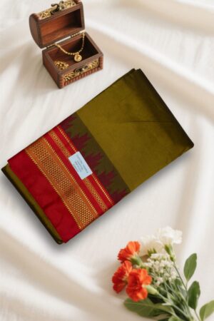 Green Temple Gadwal plain saree Pallu - ilkal pallu