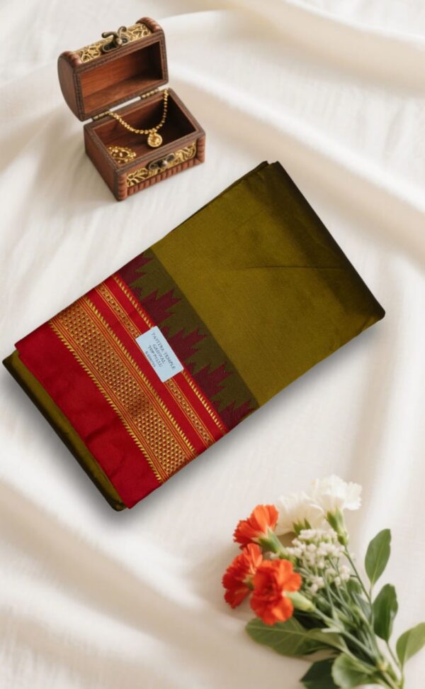 Green Temple Gadwal plain saree Pallu - ilkal pallu