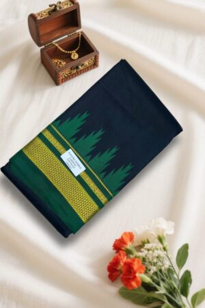 Green Blue Temple Gadwal plain saree Pallu - ilkal pallu