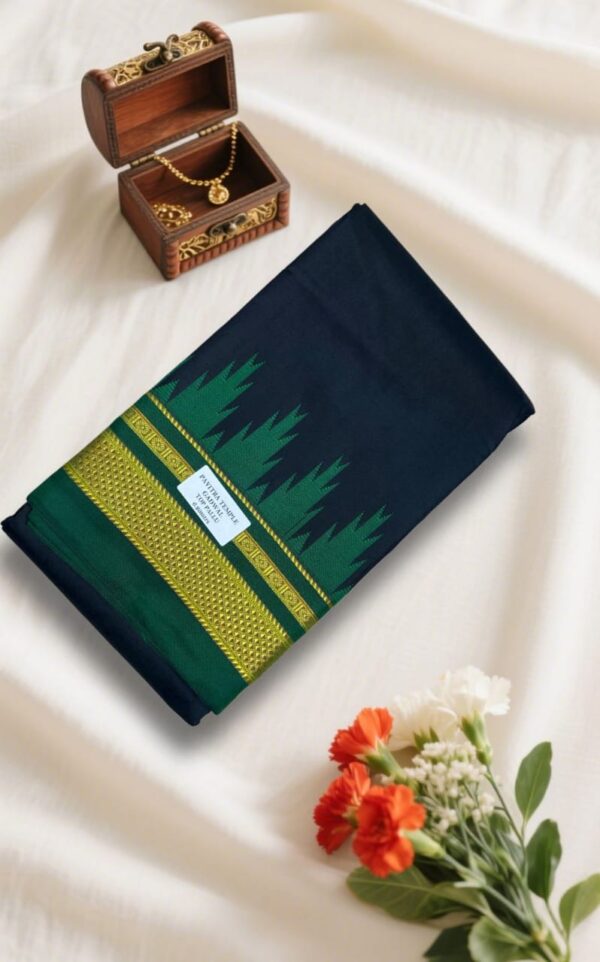 Green Blue Temple Gadwal plain saree Pallu - ilkal pallu