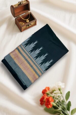 Grey And Black Temple Gadwal plain saree Pallu - ilkal pallu