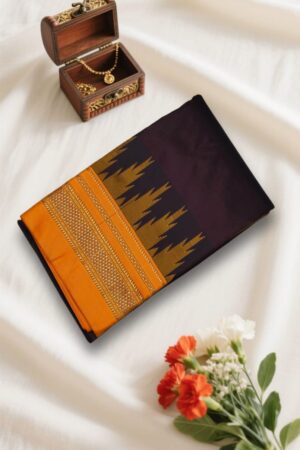 Deep Brown Temple Gadwal plain saree Pallu - ilkal pallu