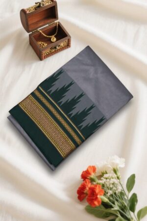 Grey And Black Temple Gadwal plain saree Pallu - ilkal pallu
