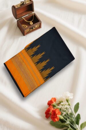 Black And Orange Temple Gadwal plain saree Pallu - ilkal pallu