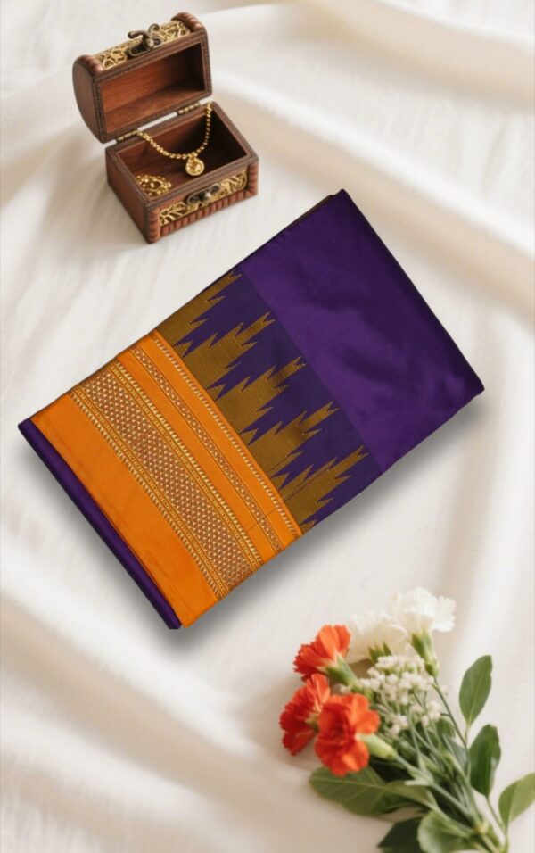 Deep Purple Temple Gadwal plain saree Pallu - ilkal pallu