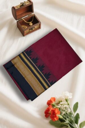 Maroon And Black Temple Gadwal plain saree Pallu - ilkal pallu