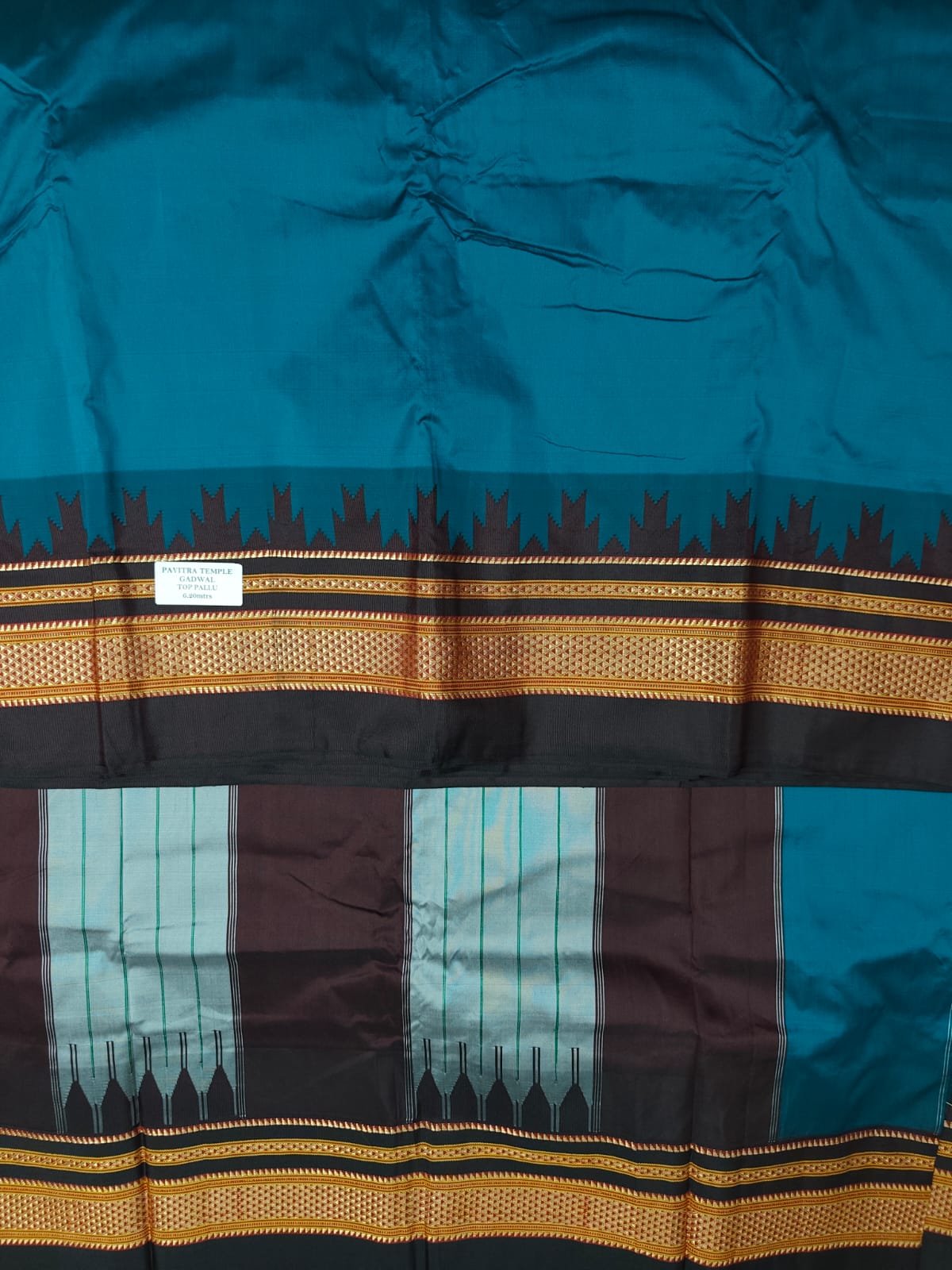 Blur And balck Temple Gadwal plain saree Pallu - ilkal pallu - Image 2