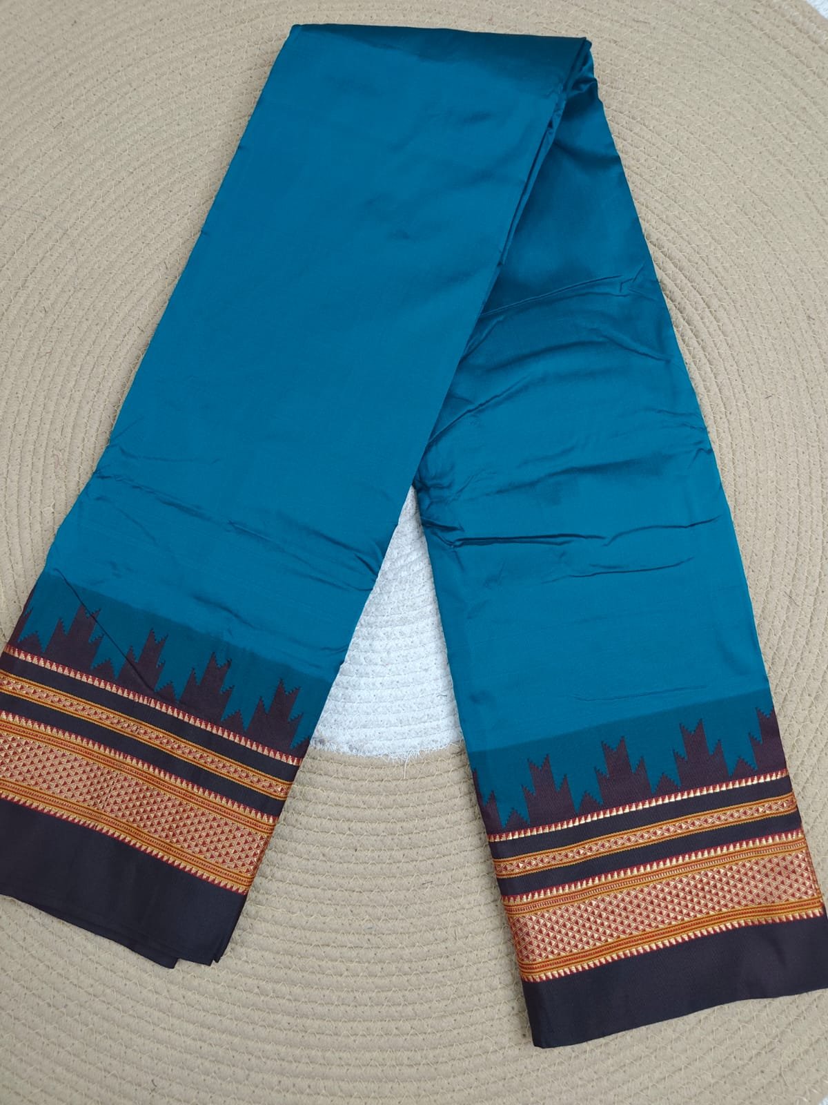Blur And balck Temple Gadwal plain saree Pallu - ilkal pallu - Image 3