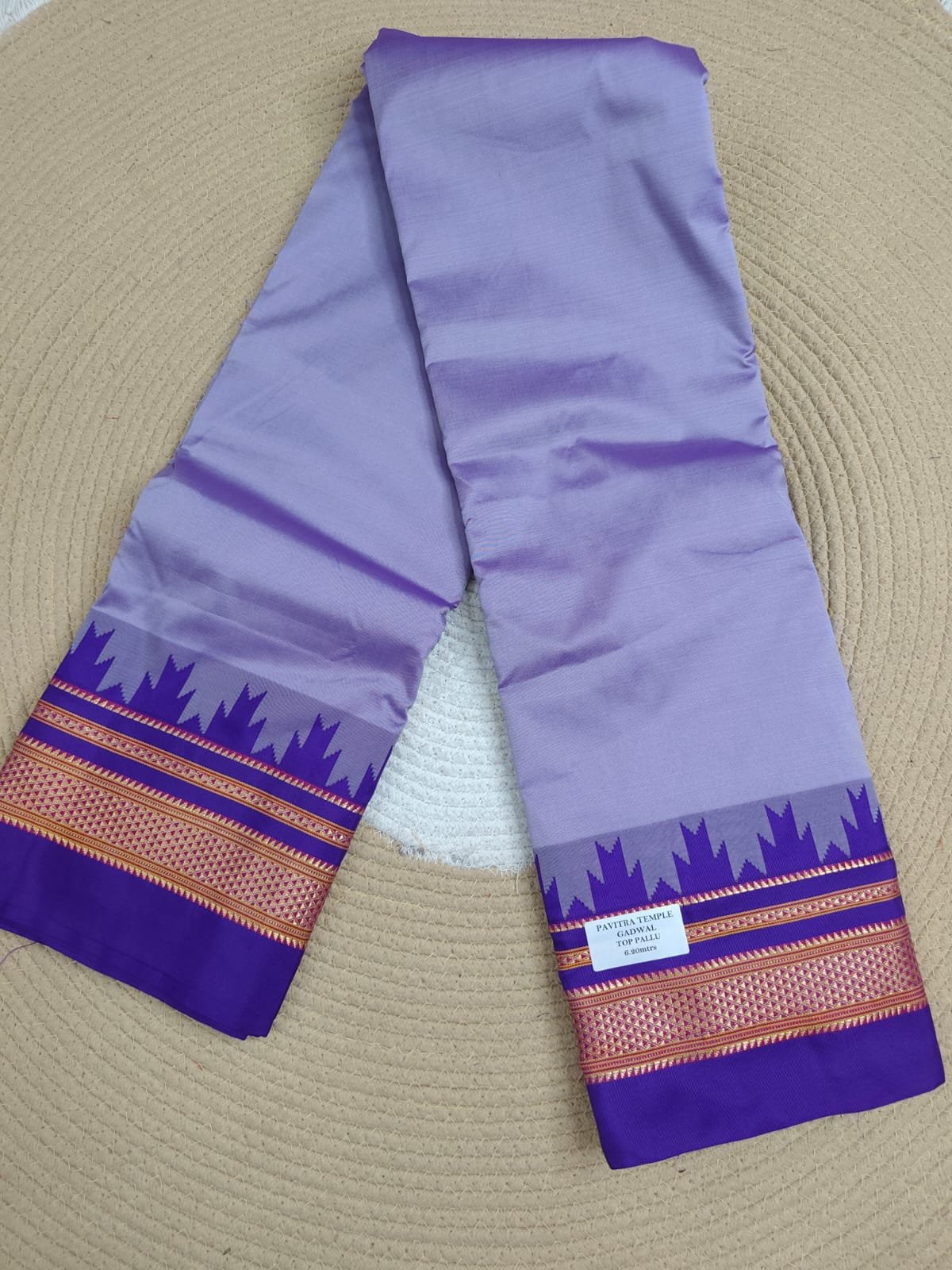 blue Temple Gadwal plain saree Pallu - ilkal pallu - Image 2