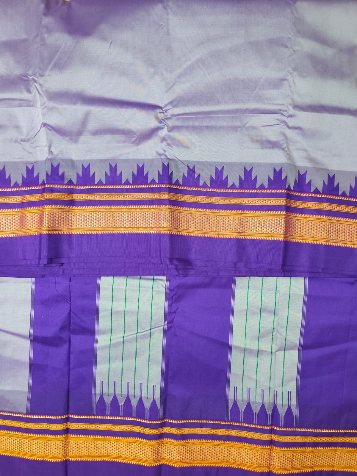 blue Temple Gadwal plain saree Pallu - ilkal pallu - Image 3