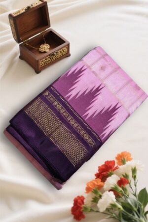 Pink MagentaTemple Border Zari Checks With Butta Saree