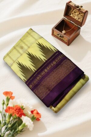 Temple Border Zari Checks With Butta Saree