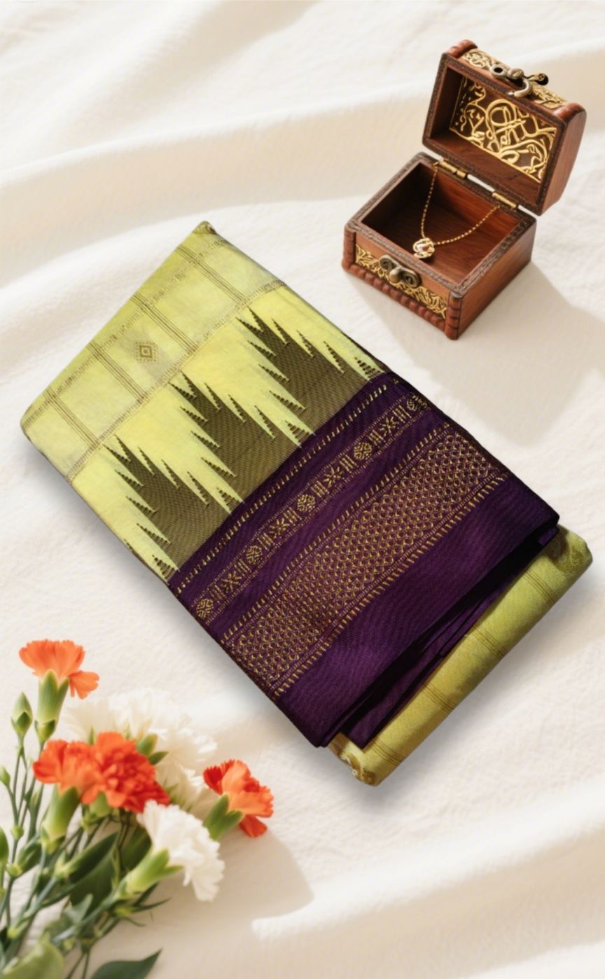 Temple Border Zari Checks With Butta Saree