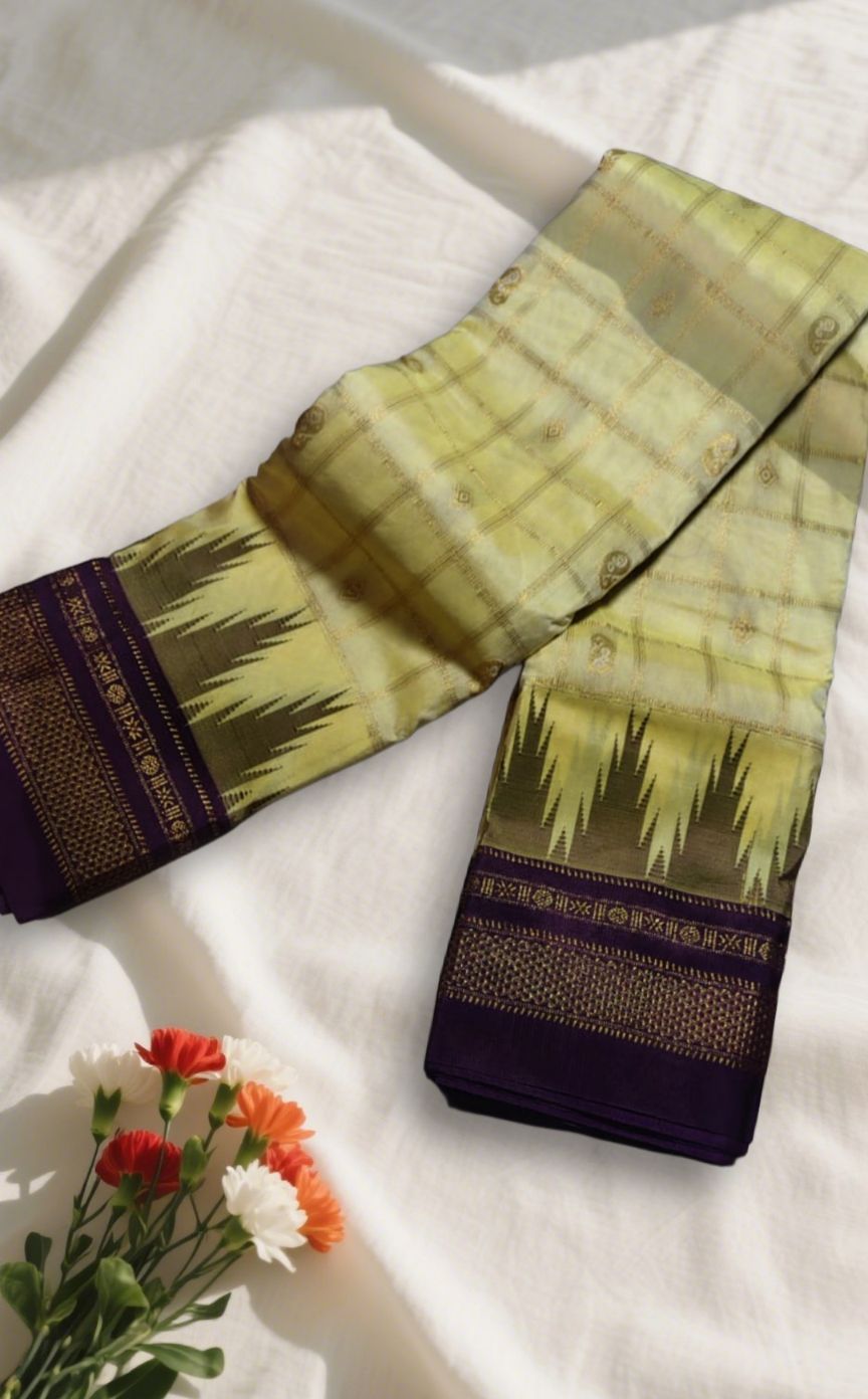 Temple Border Zari Checks With Butta Saree