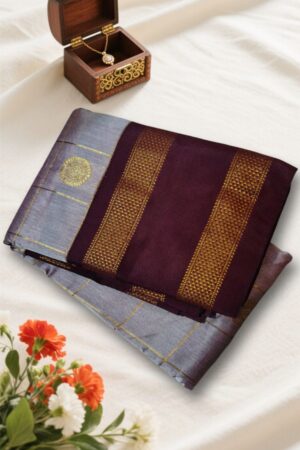 Silver Pure Zari Butta Ilkal Silk Saree