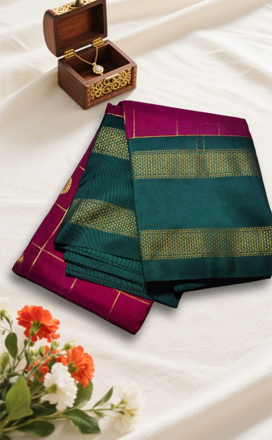 Deep Red Pure Zari Butta Ilkal Silk Saree