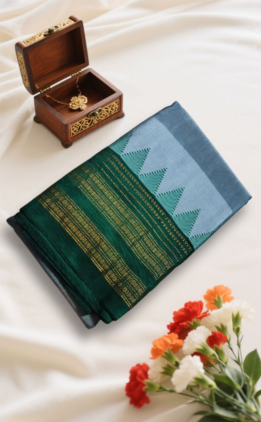 Gray Rudrakshi Border Plain Ilkal Saree