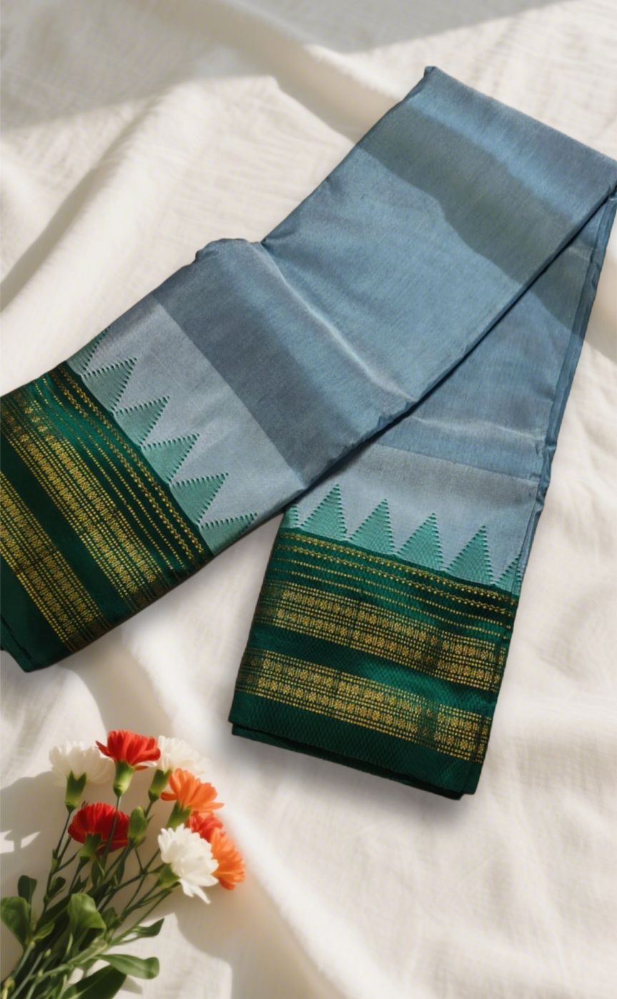 Gray Rudrakshi Border Plain Ilkal Saree