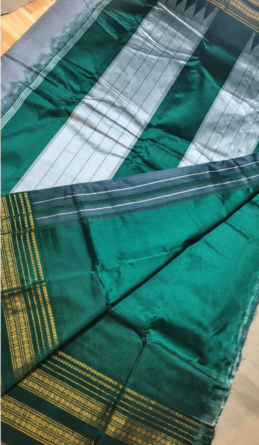 Gray Rudrakshi Border Plain Ilkal Saree