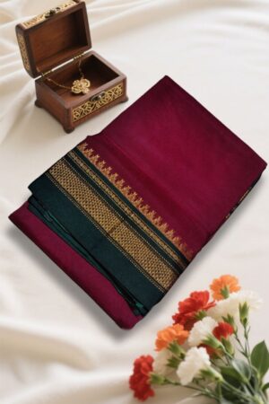Deep Red and Green Tana Warp Ilkal Saree | ikatra