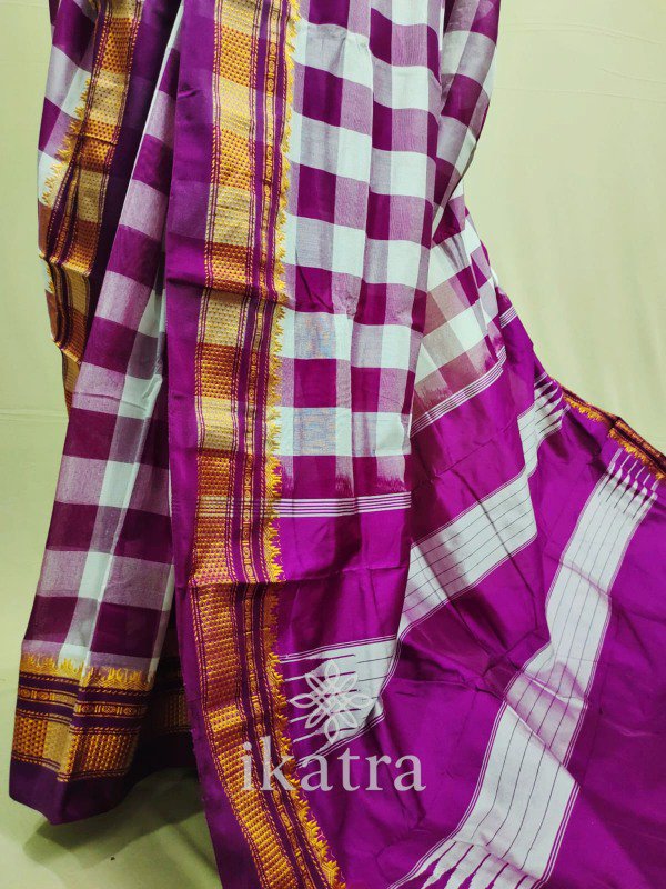 ILKAL BIG Checks Saree Mercerized Cotton - Image 3