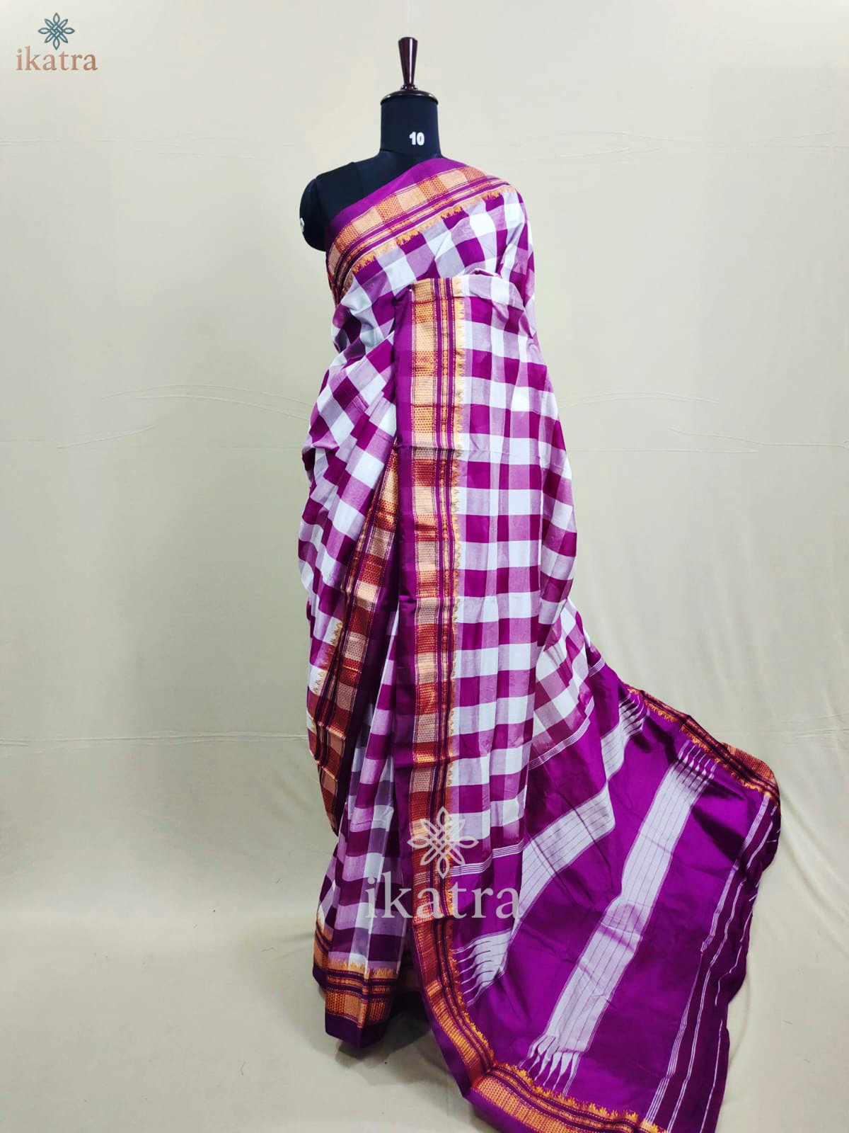 ILKAL BIG Checks Saree Mercerized Cotton