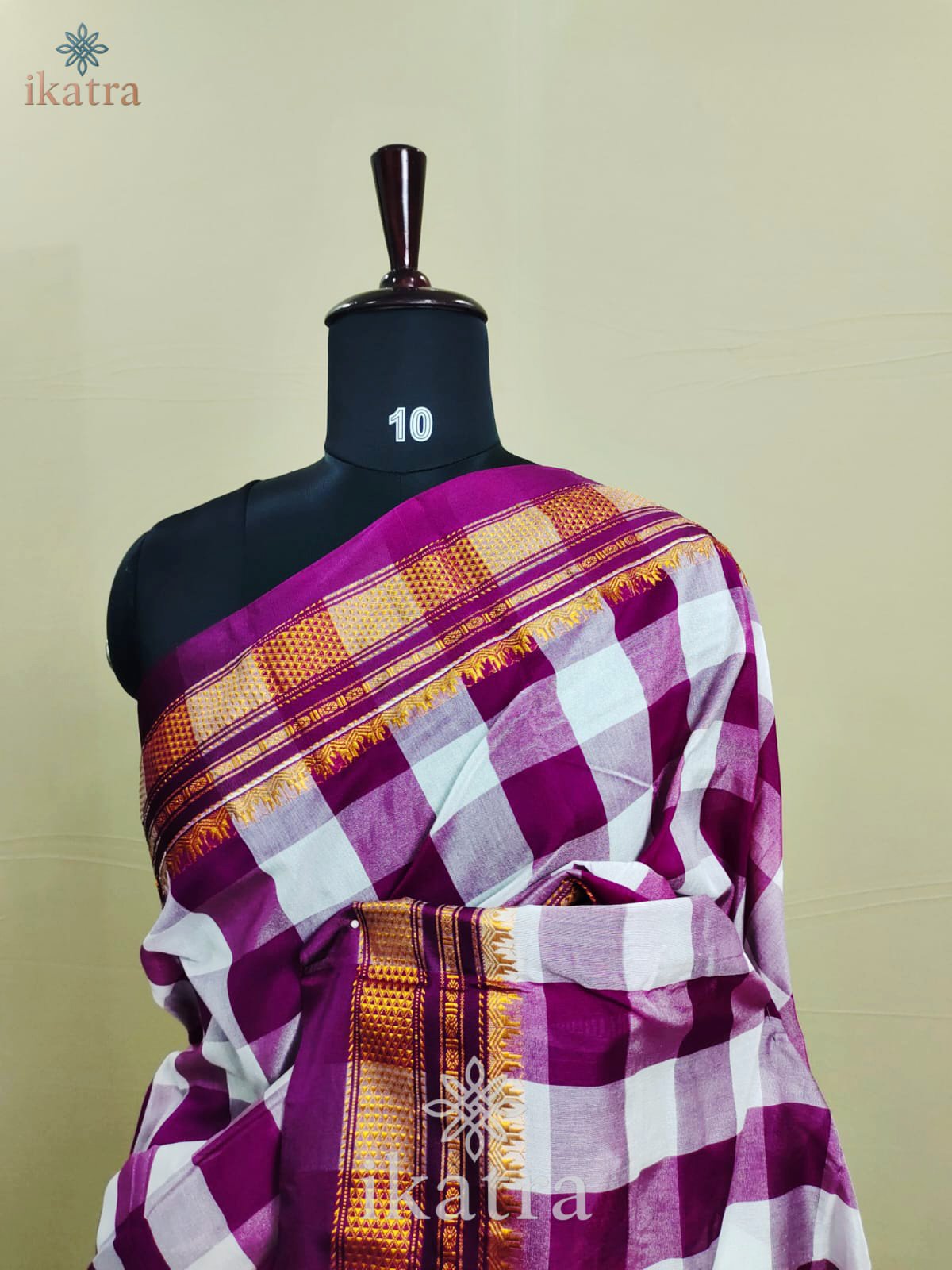 ILKAL BIG Checks Saree Mercerized Cotton - Image 2