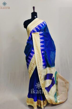 Blue Saree Temple With Jari Chadurang Ilkal Saree | ikatra