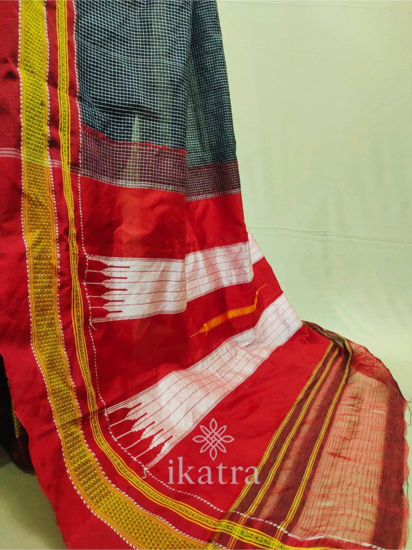 Gray checks Tradional Ilkal Saree With Chikki Paras Border | ikatra - Image 3