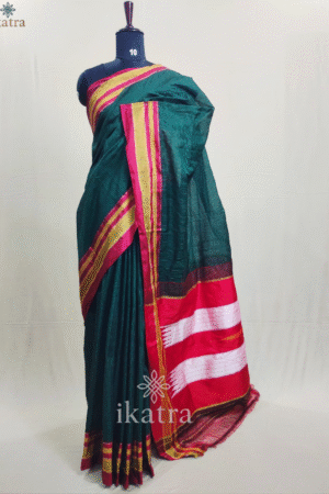 Red and Green Chex Tradional Ilkal Saree With Chikki Paras Border | ikatra