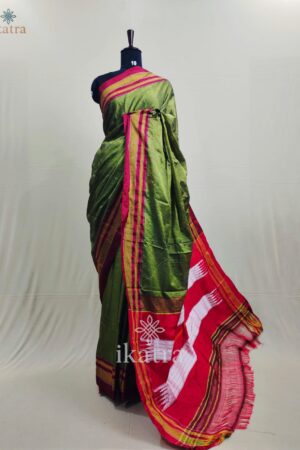 Red and Green Mix Tradional Ilkal Saree With Chikki Paras Border | ikatra