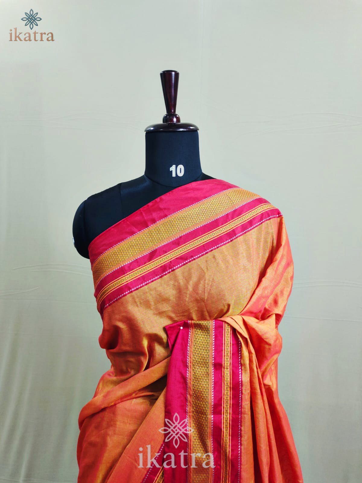 Orange Tradional Ilkal Saree With Chikki Paras Border | ikatra - Image 3