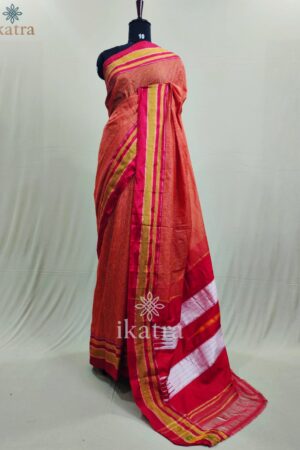 Orange cheks Tradional Ilkal Saree With Chikki Paras Border | ikatra