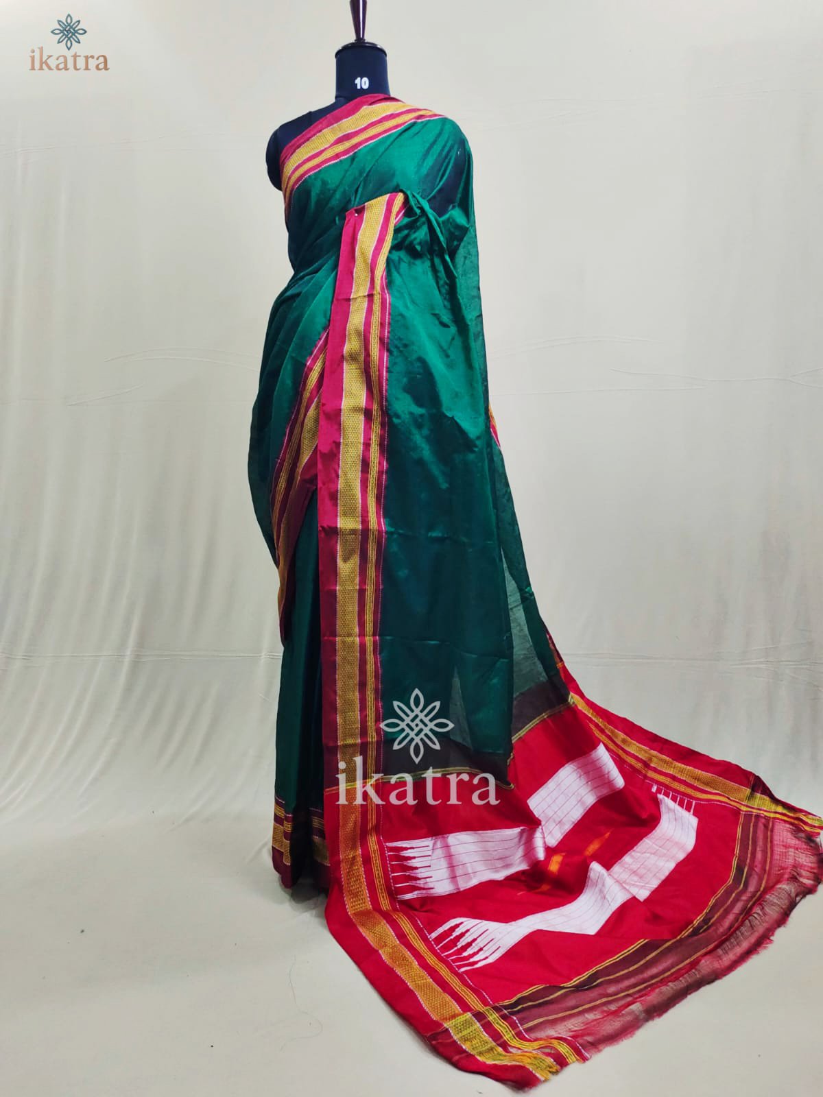 Green Tradional Ilkal Saree With Chikki Paras Border | ikatra