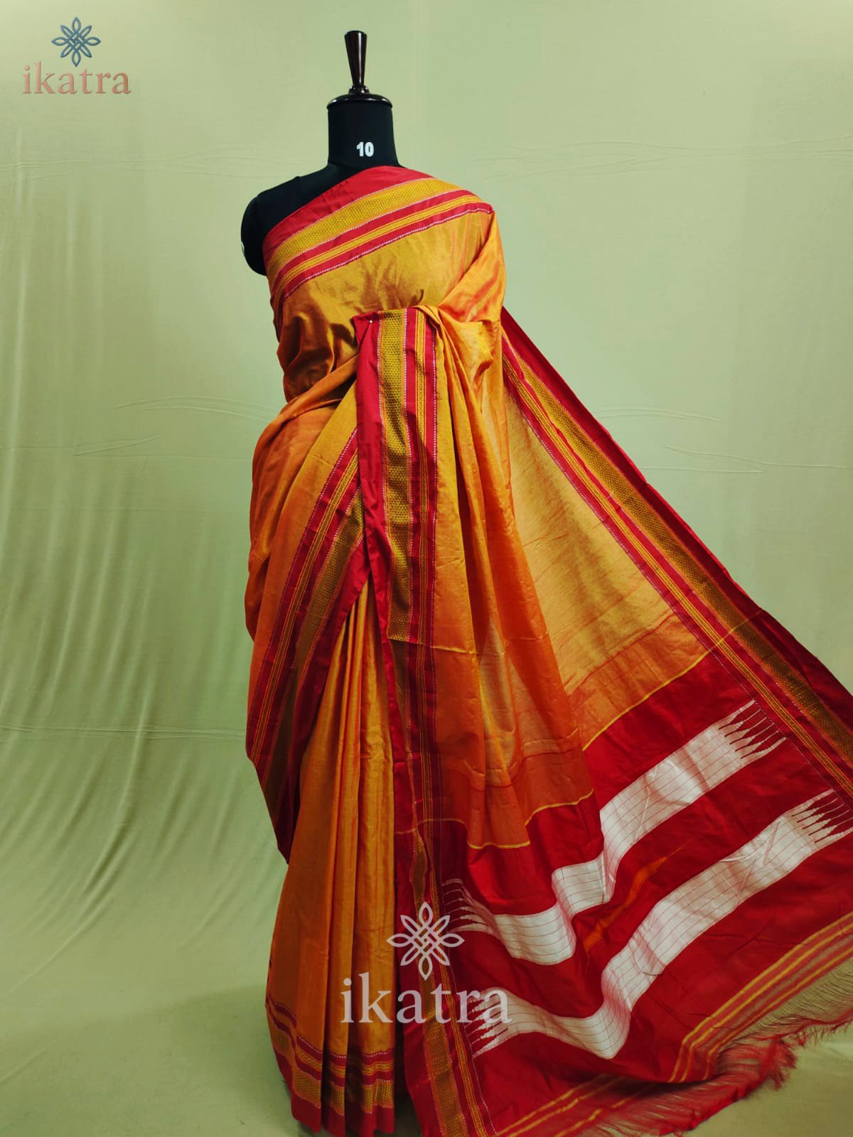 Orange Tradional Ilkal Saree With Chikki Paras Border | ikatra - Image 2