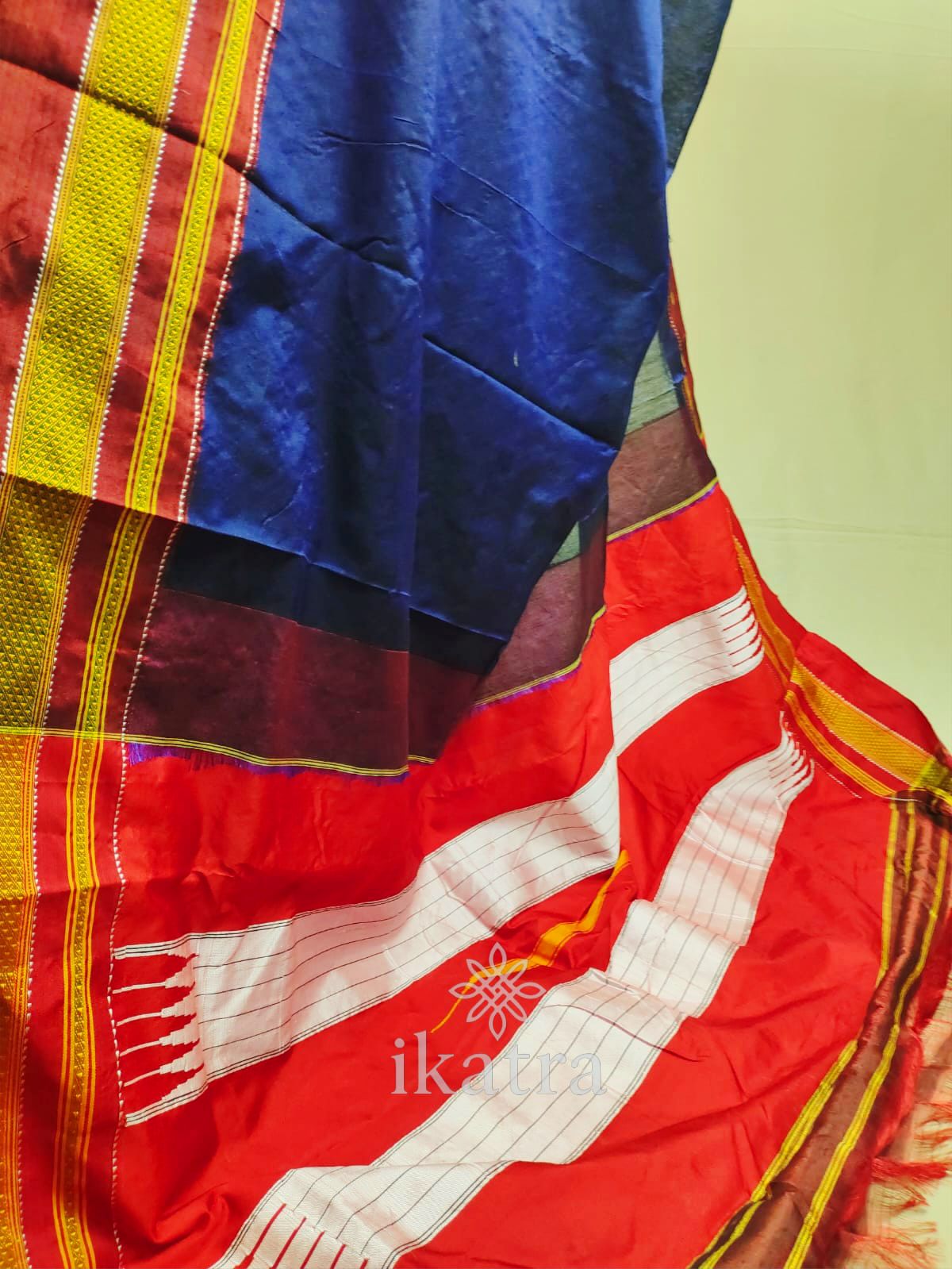 Blue Tradional Ilkal Saree With Chikki Paras Border | ikatra - Image 3