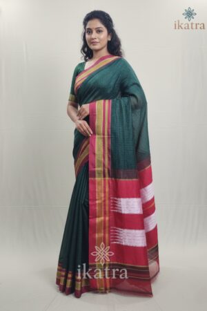 Red and Green Chex Tradional Ilkal Saree With Chikki Paras Border | ikatra