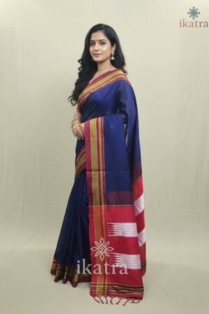 Blue Tradional Ilkal Saree With Chikki Paras Border | ikatra