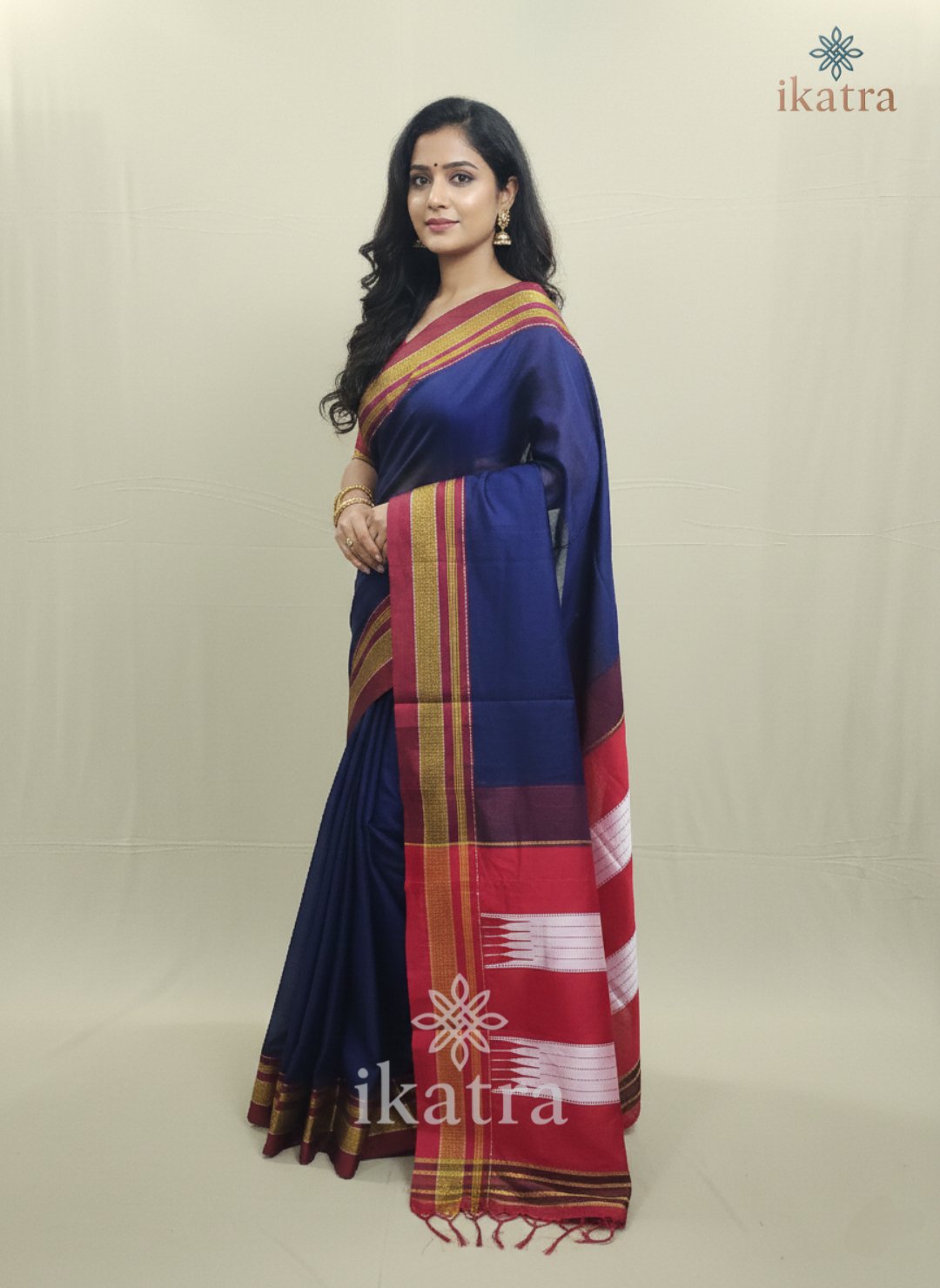 Blue Tradional Ilkal Saree With Chikki Paras Border | ikatra