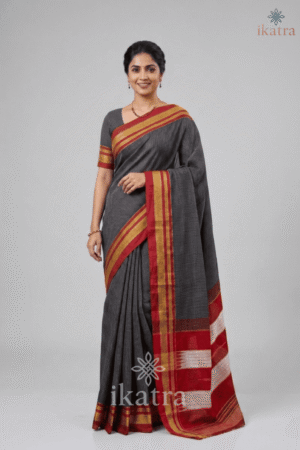 Gray checks Tradional Ilkal Saree With Chikki Paras Border | ikatra