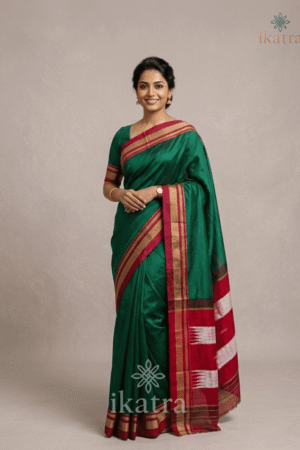 Green Tradional Ilkal Saree With Chikki Paras Border | ikatra