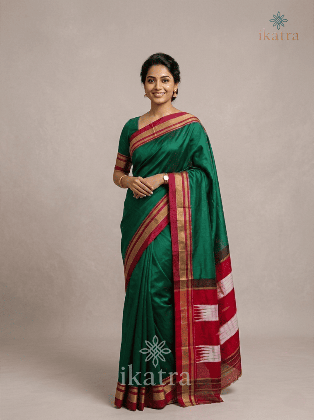 Green Tradional Ilkal Saree With Chikki Paras Border | ikatra
