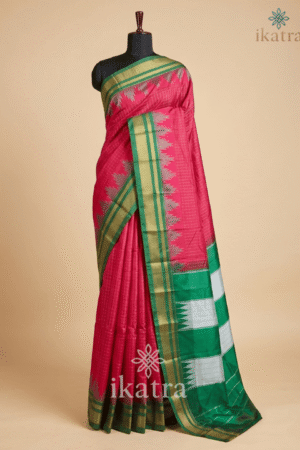 Green and Red Temple with  Chadurang Ilkal Saree – Super Quality