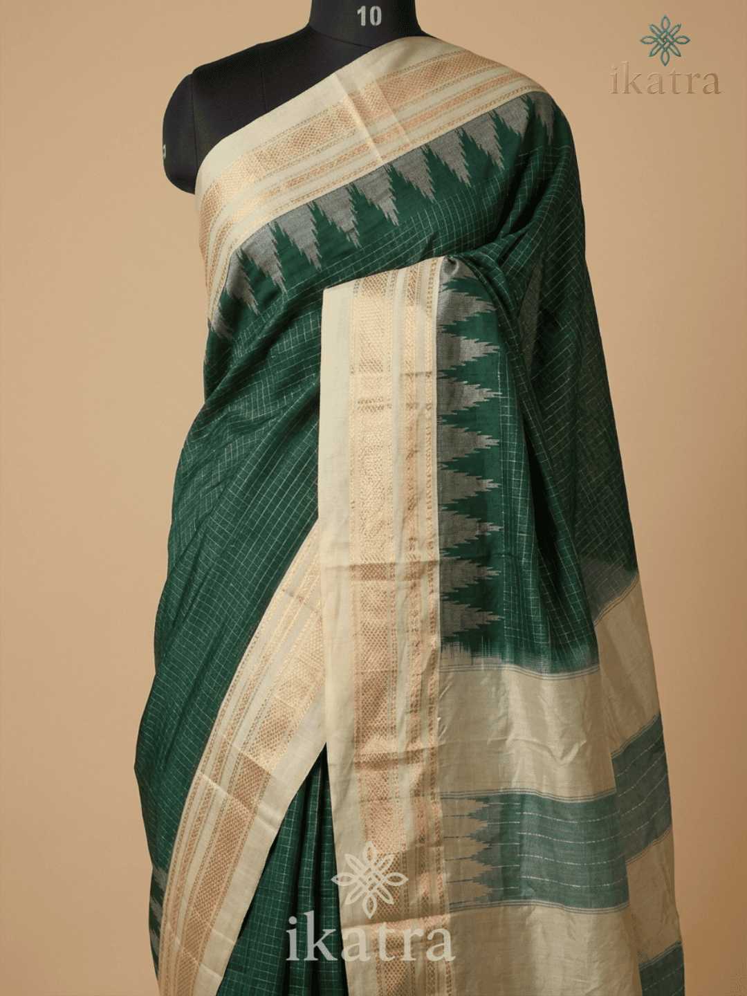 Green Colour Saree Temple with Jari Chadurang Ilkal Saree – Super Quality Mercerised Cotton - Image 2
